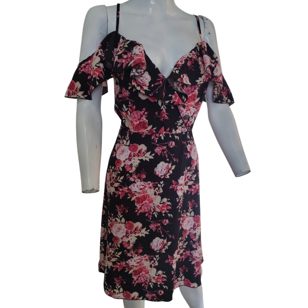 Shein Curve Dress Woman's XXL Black Pink Off the Shoulders Floral Boho A Line